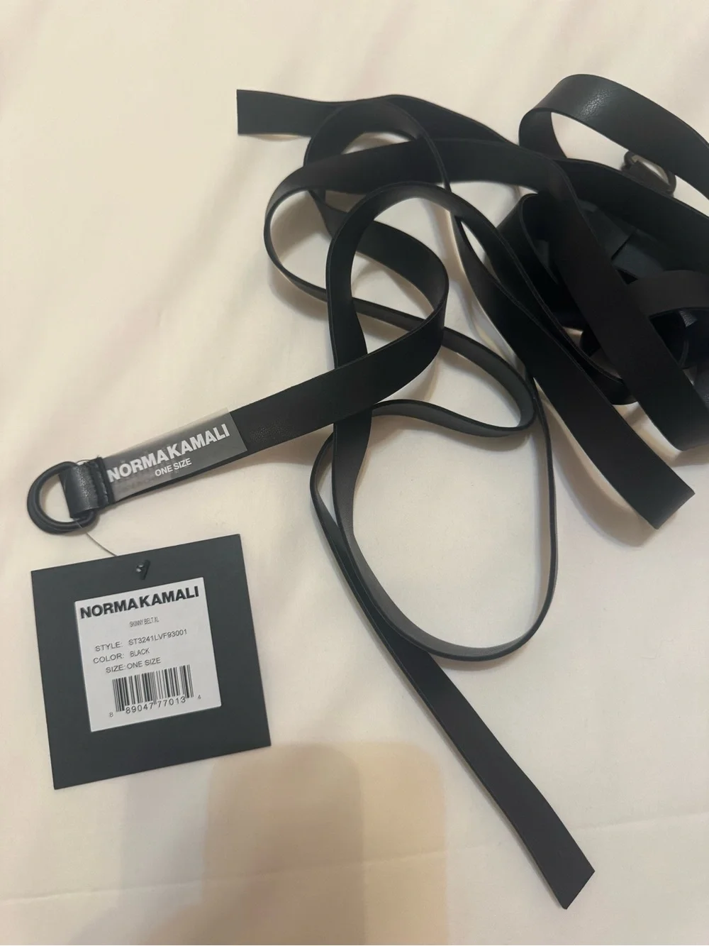 Norma Kamali Black Leather Skinny Knot Belt